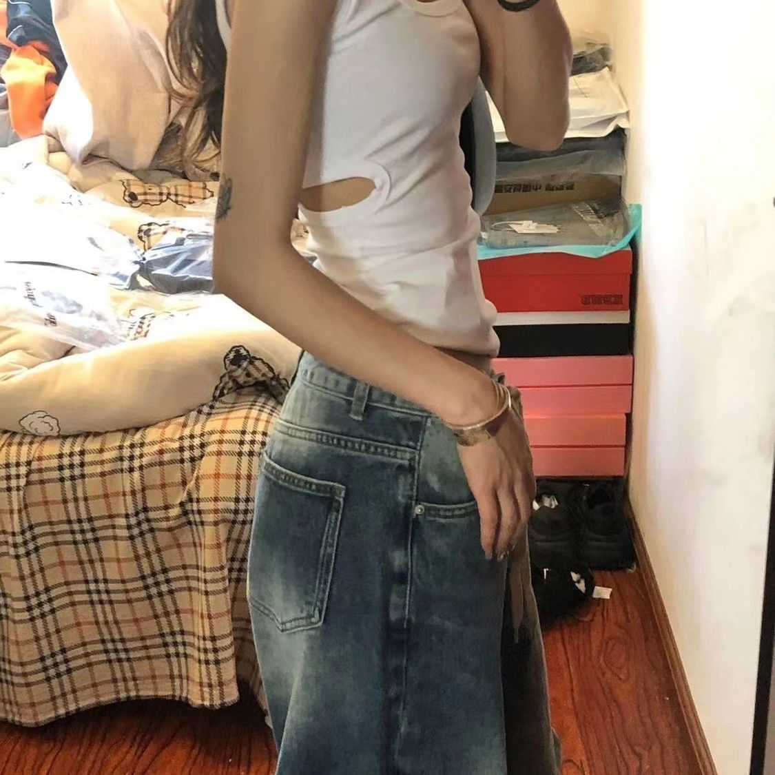 Fat Girl Retro Washed Jeans Women's Plus Size High Waist