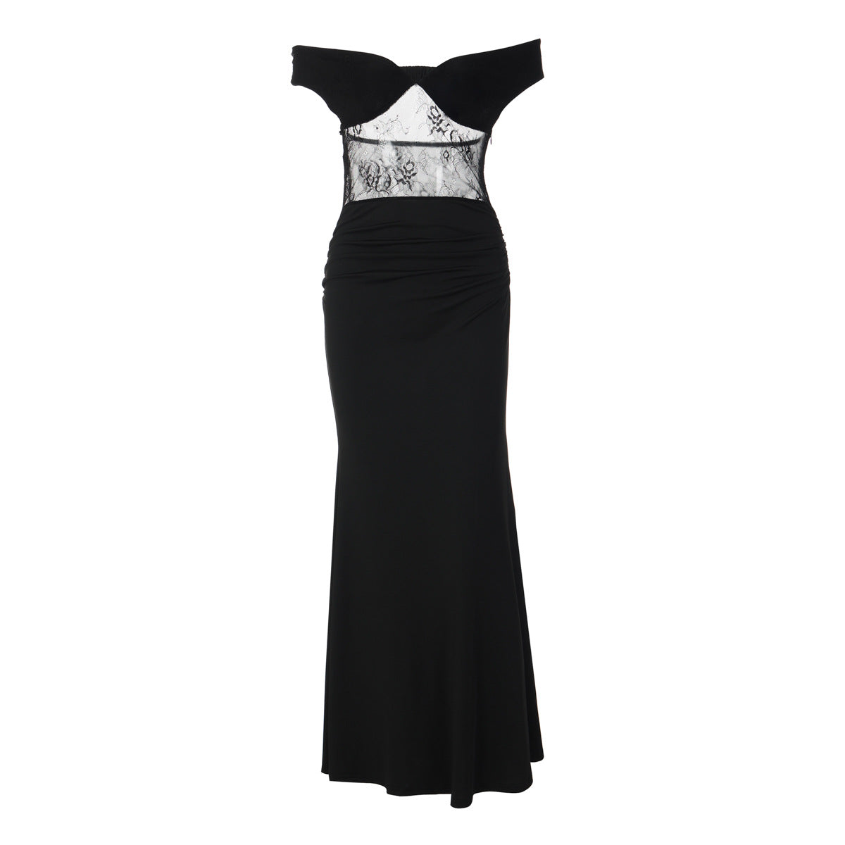 Womens Black Lace Backless Long Bodycon Dress