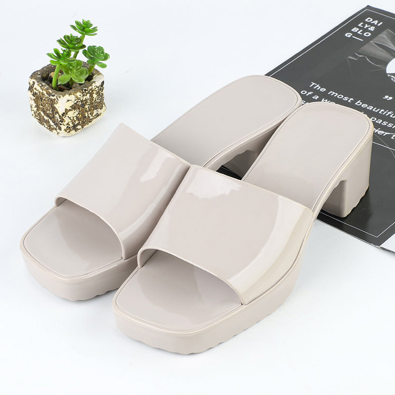 Women's Summer Slippers, Wear Thick-heeled Flip-flops And Square-toed Platform Sandals