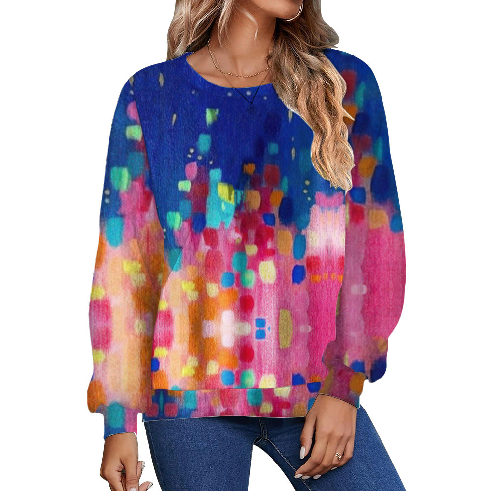 Women's Fall Winter Fashion Printed Loose Casual Long Sleeves Round Neck Sweater