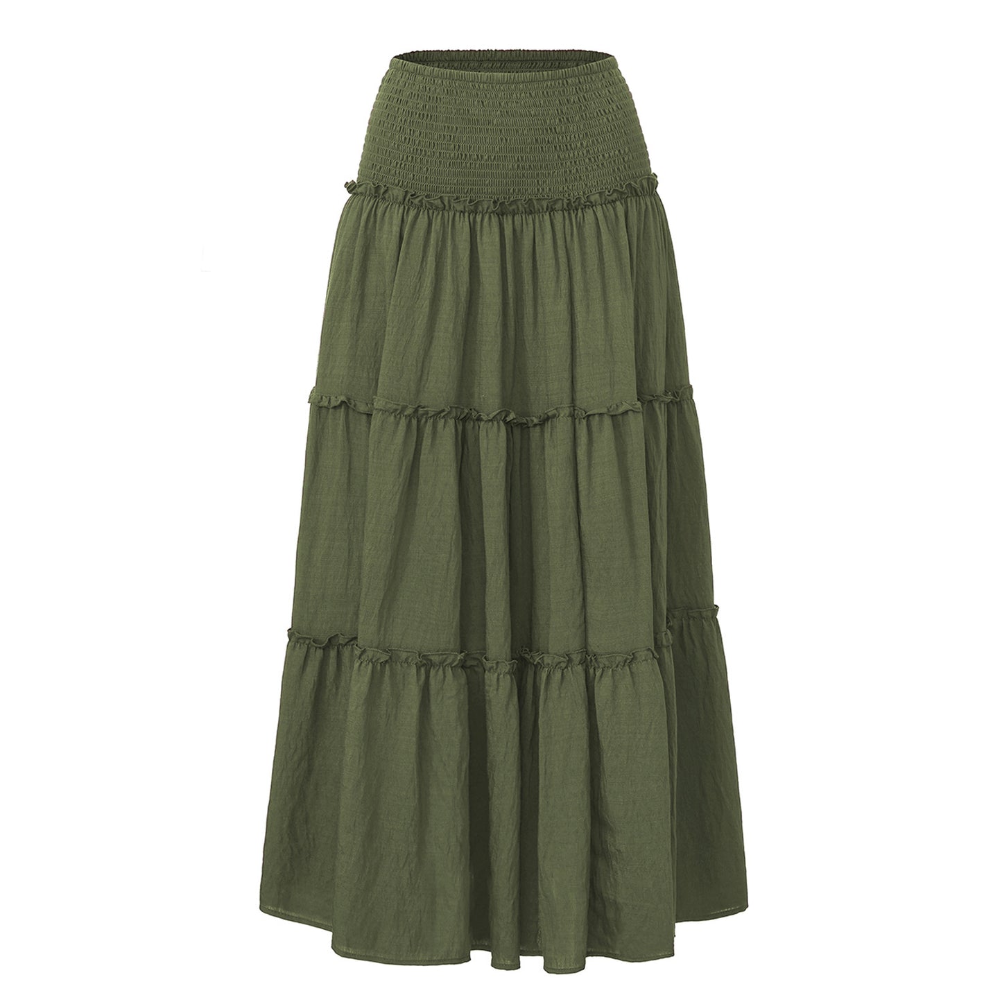 Three Tier Ruffled Cotton Linen Maxi Dress