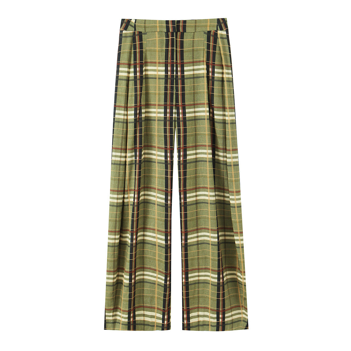 Women's Linen Plaid Slim-fit Straight-leg Casual Pants