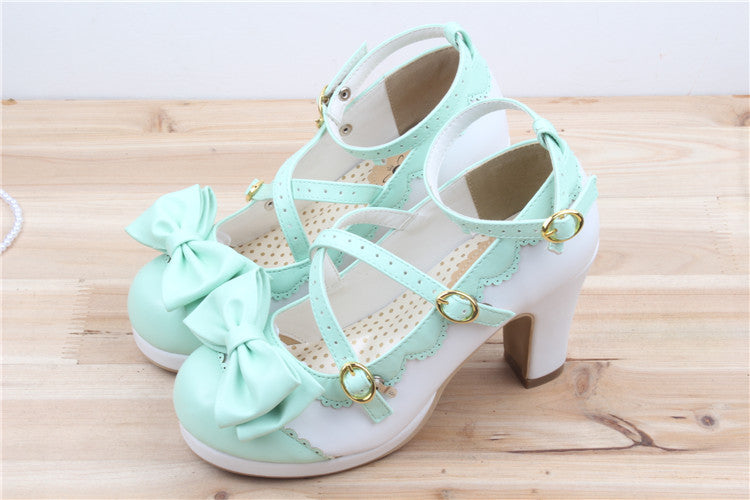 Sweet Girl Loli Color Matching Cross Straps Lolita Round Toe Princess Shoes