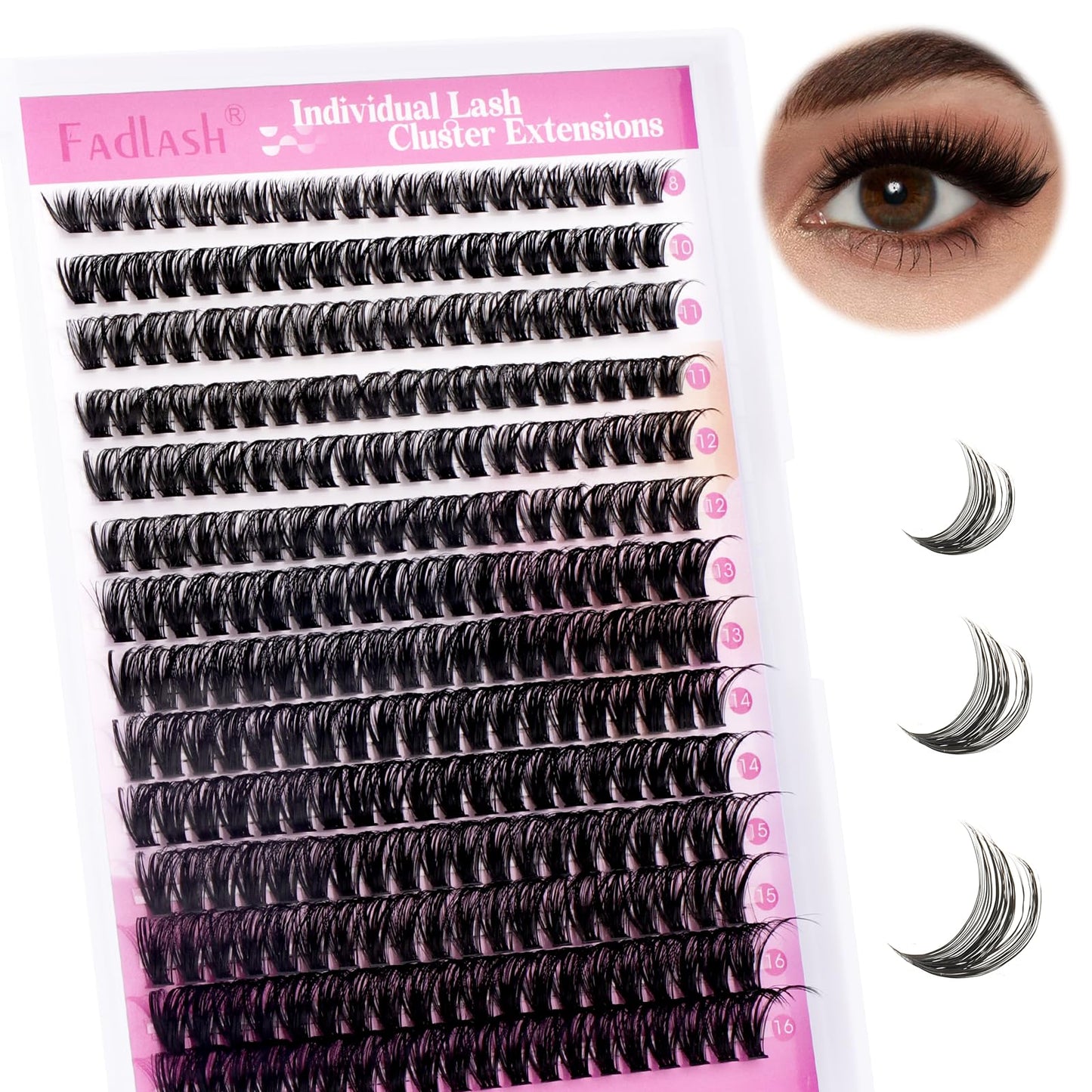 Fadlash Wispy Cluster Lashes DIY individuella fransar 0.07 D Curl 8-16mm 60D fransförlängning återanvändbar mjuk fluffig ögonfransförlängning
