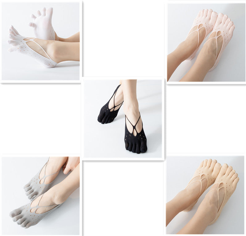 Women's Fashion Mesh Five Fingers Shallow Silicone Lace Socks