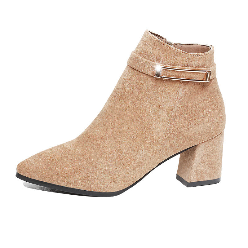 Pointy Toe Coarse High Heel New Martin Boots Side Zipper Female