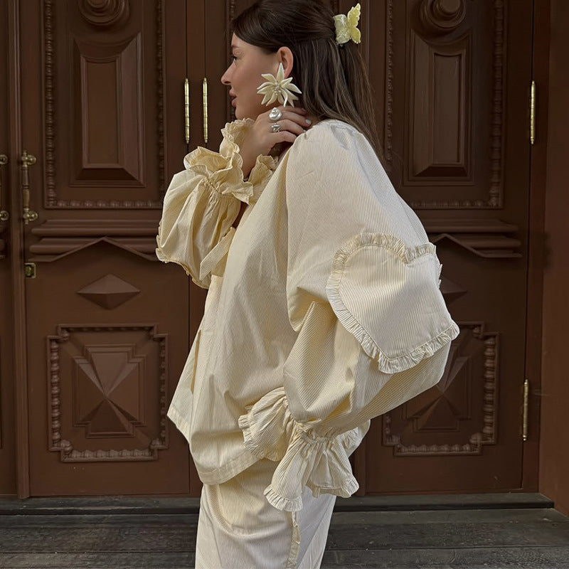 Women's Casual Shirt And Wide-Leg Pants Set