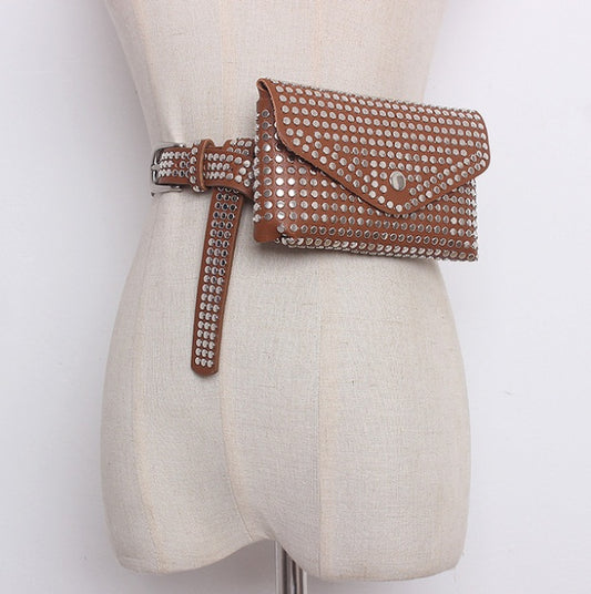 Punk Wind Rivet Bag Belt Bag Mobile Phone Shopping Guide Bag Lady Belt Decorative Bag