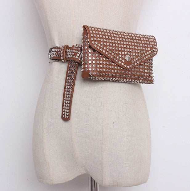 Punk Wind Rivet Bag Belt Bag Mobile Phone Shopping Guide Bag Lady Belt Decorative Bag