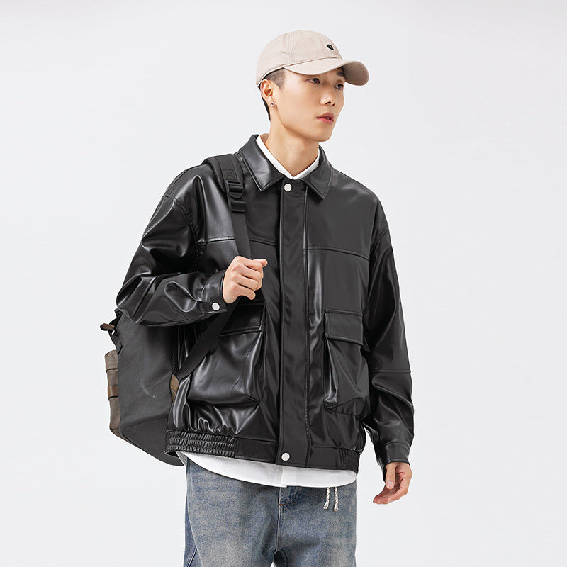 Workwear Men's Loose Pu Stand Collar Jacket