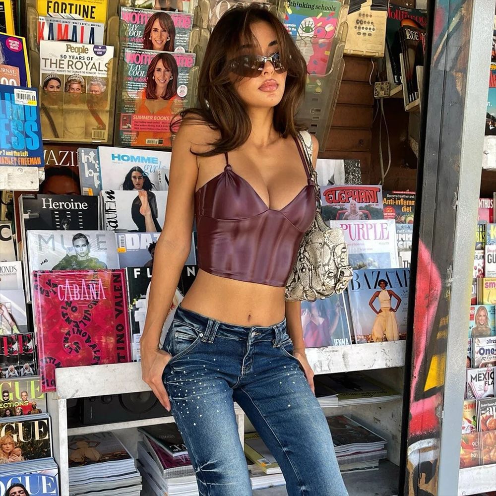 Female Irregular Back Strap PU Glossy Elastic Chest Strap