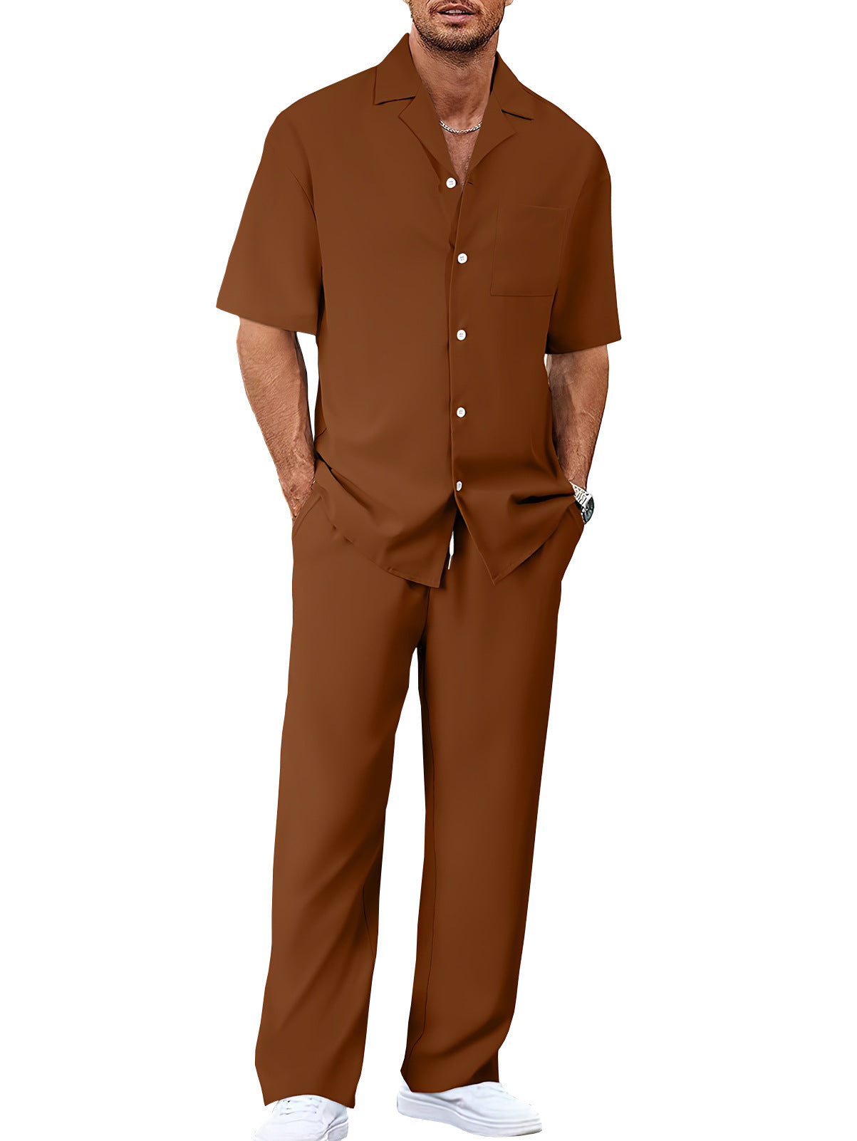 Lapel Short-sleeved Trousers Trendy Men's Clothing Suit