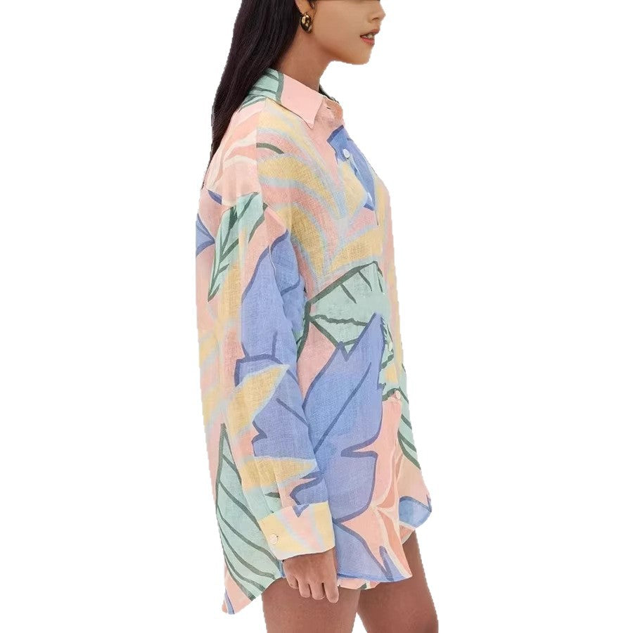 Relaxed-fit Linen Blouse And Long-sleeve Set
