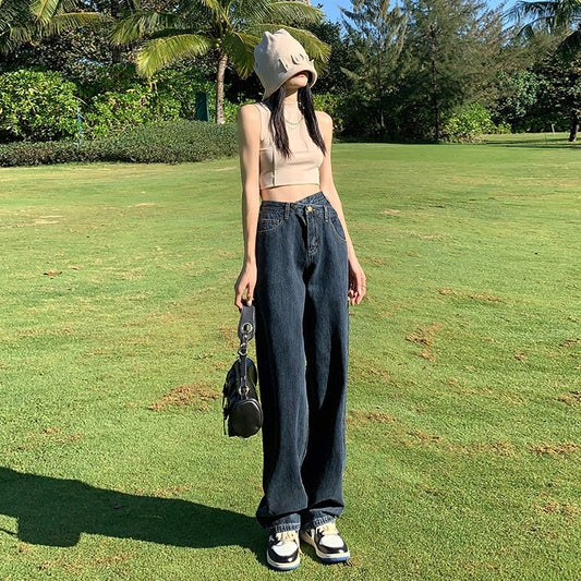 Straight Fit Højtaljede Irregulære Wide Leg Jeans