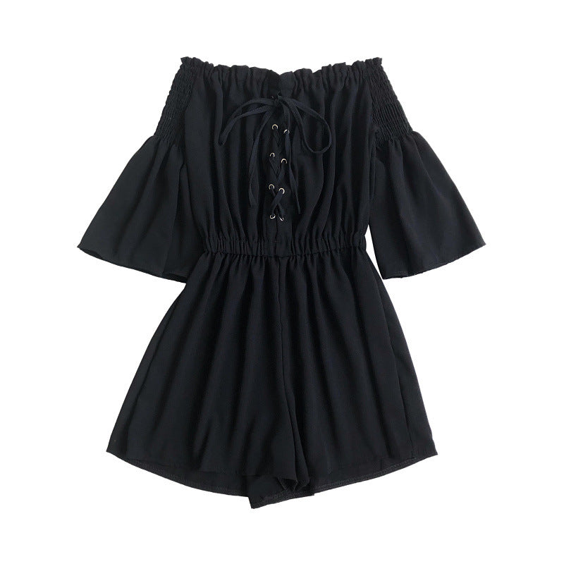 I-neck Off-the-shoulder Flared-sleeve Playsuit