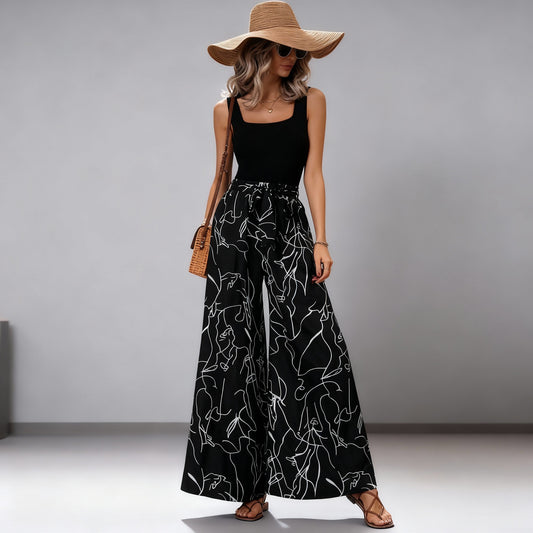 Loose-fit Womens Two-piece Set Off-Shoulder Jumpsuit With Wide-Leg Pants, Comfortable Summer Outfit