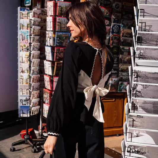 Patchwork Fashionable Sweet Puff Sleeve Top For Women