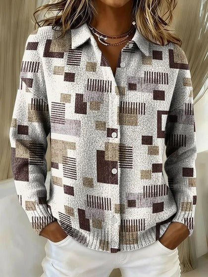 Womens Retro Plaid Printed Long-Sleeve Shirt With Star Design