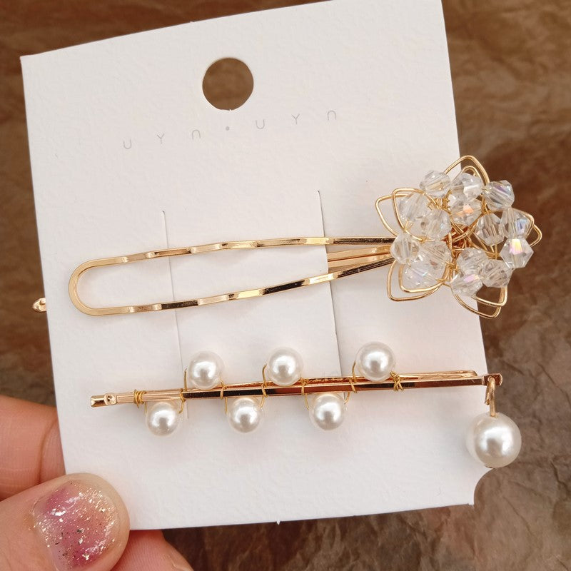 Korean Handmade Crystal Flower Word Clip Hairpin