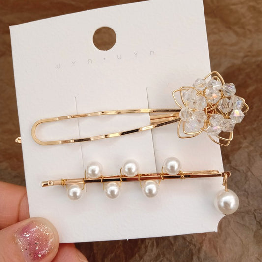 Korean Handmade Crystal Flower Word Clip Hairpin