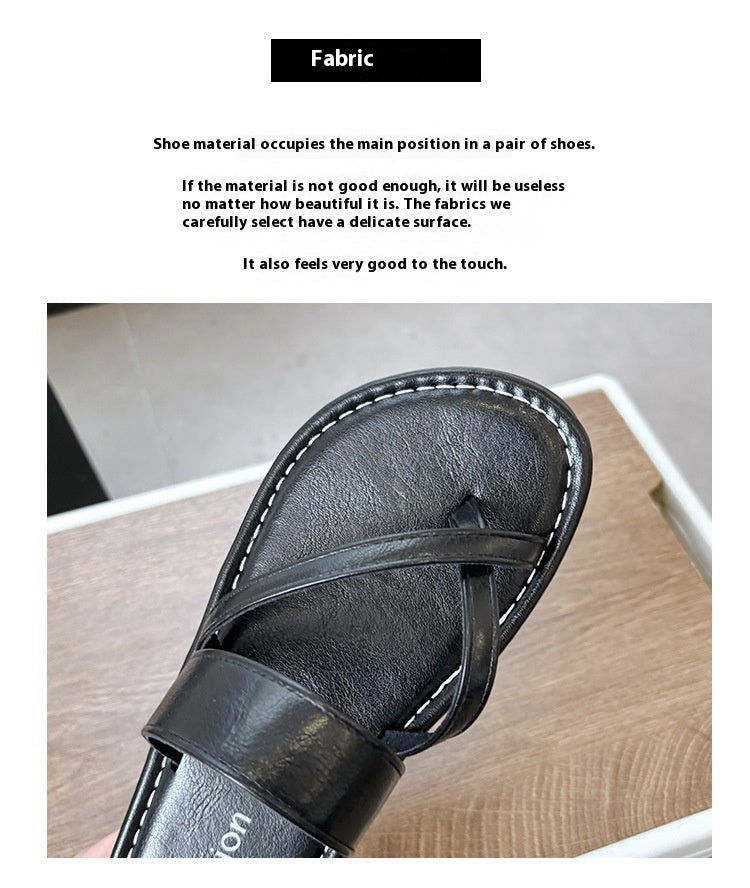 Women's Cross Strap Toe Covering Casual All-matching Outer Wear Vintage Soft Bottom Comfortable Beach Slippers
