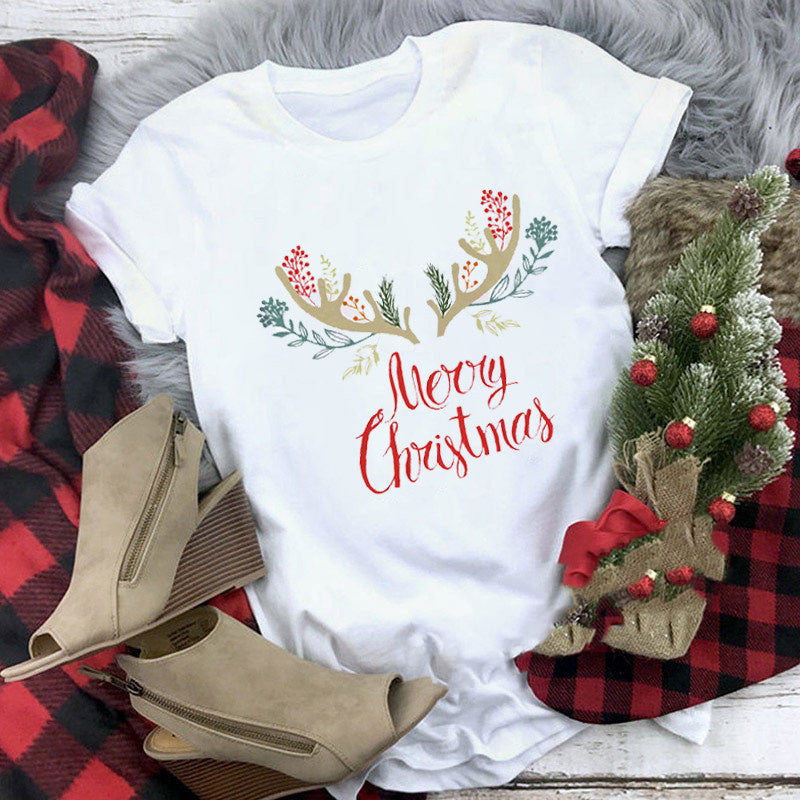 Christmas T-shirt Women's Summer Plus Size With Short Sleeves