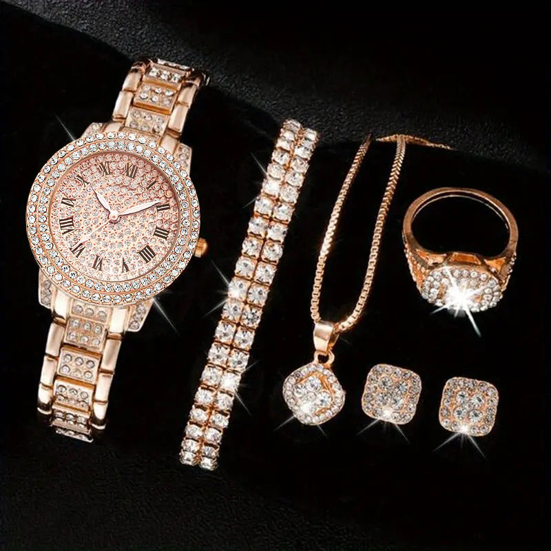 Dame Diamant Mode Romersk Quartz Ur Femsæts