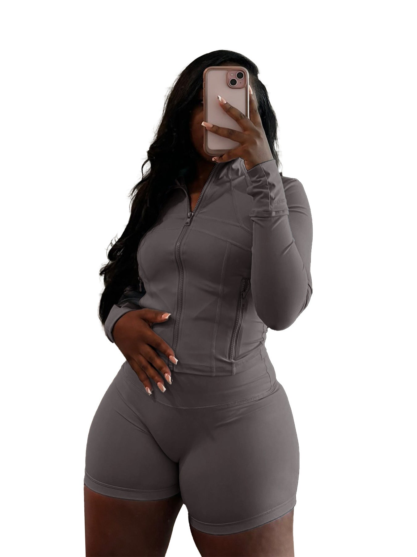 Spring And Summer Sporty Casual Sexy Tight Long-sleeve Shorts Two-piece Set