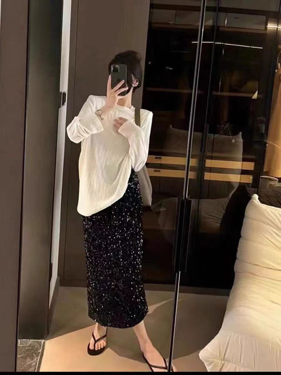 Women's Elegant Fashion High Waist Slimming Sequined Skirt