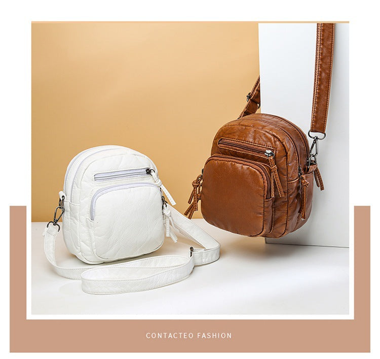 Retro Fashion Washed Leather Messenger Bag For Casual Shopping