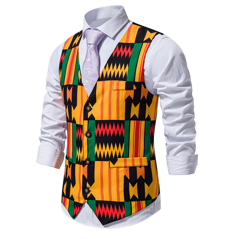 Men's Fashion Casual Patchwork Slim Fit Flower Vest