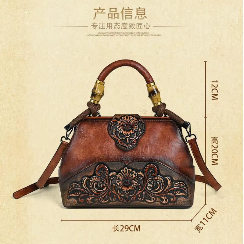 Artisan Luxury Leather Shoulder Bags for Women - 2025 Vintage Carved Designer Handbags