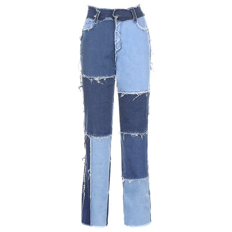 Women's Fashionable Slim Contrast High Waist Jeans
