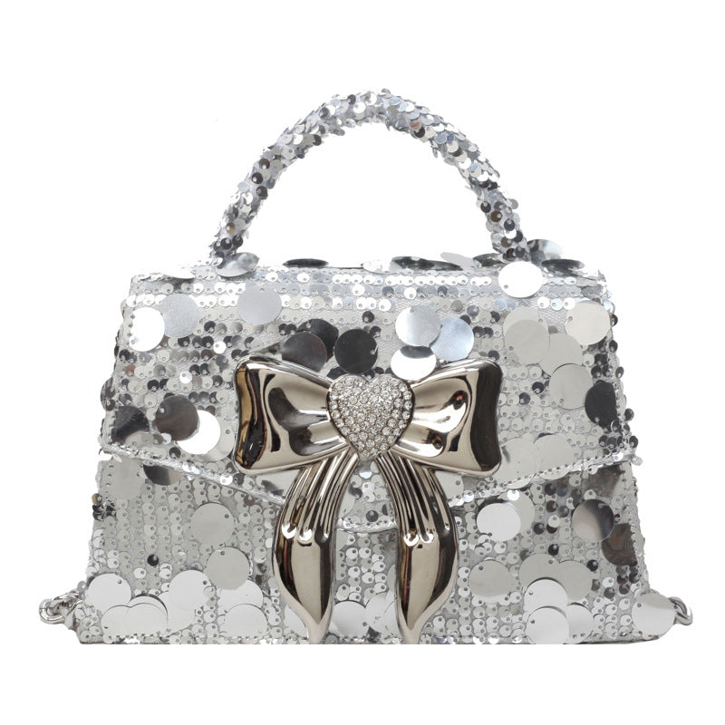 Women's Fashionable Sequins Shoulder Chain Bow Small Square Bag