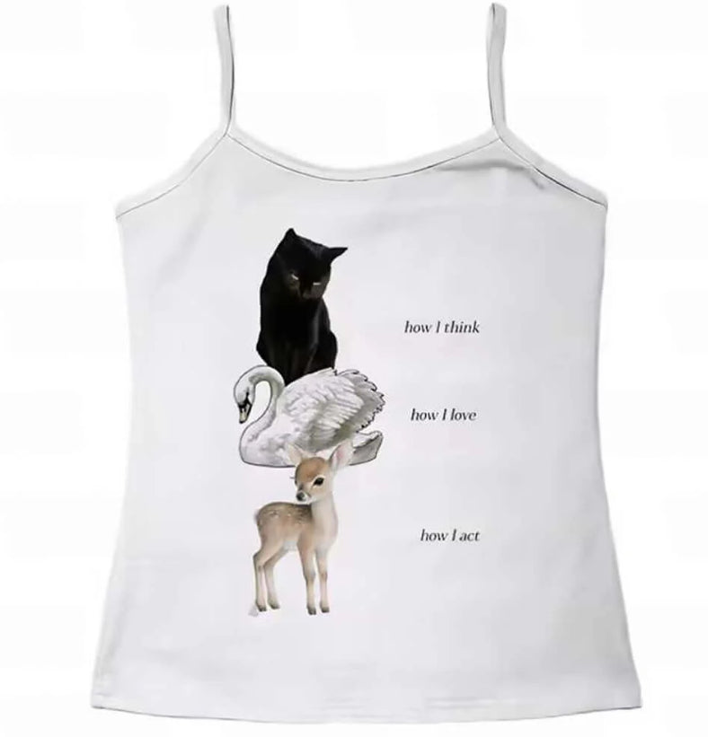 Cute Cat Letter Print Vest Sling Girl Slim Fit