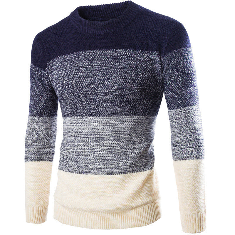 Men's Sweater Pullover British Slim Round Neck Color Matching