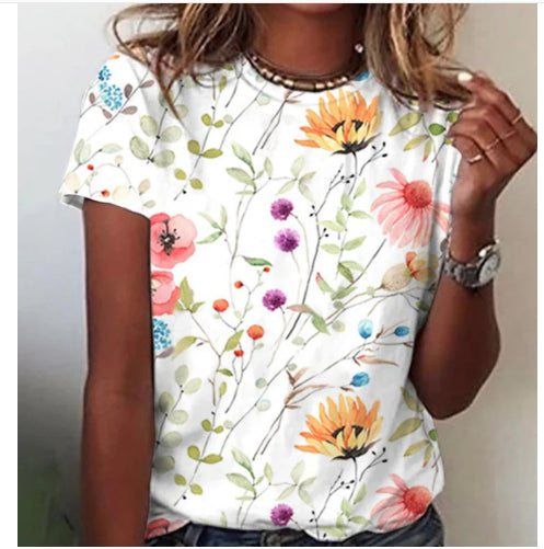 Leisure Holiday V Neck Flower Print Short Sleeve