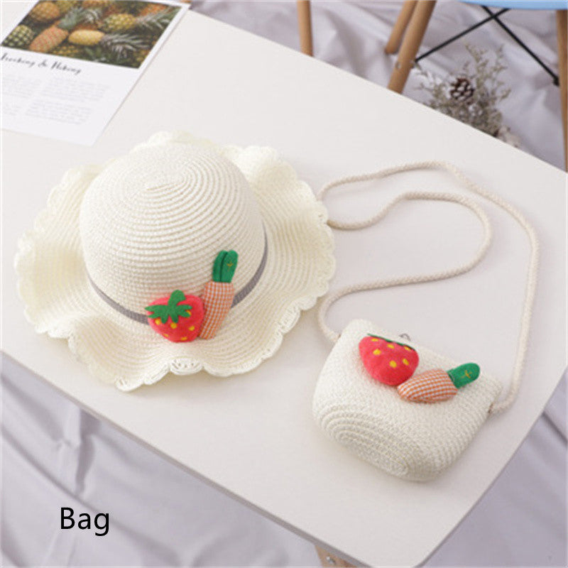 Children's Big Brim Shade Beach Straw Hat Bag