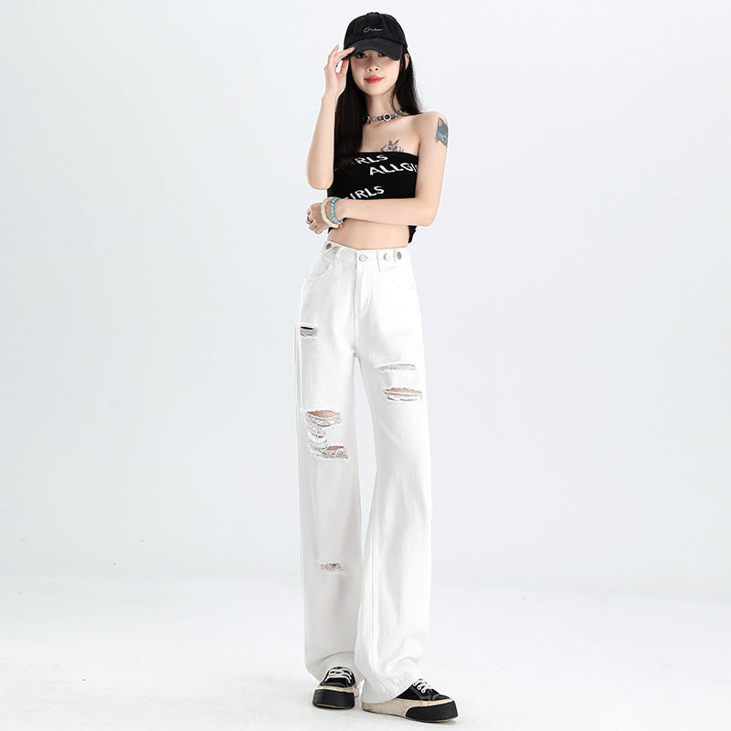 New Slimming High Waist Denim Pants All-matching Slim Fit Straight