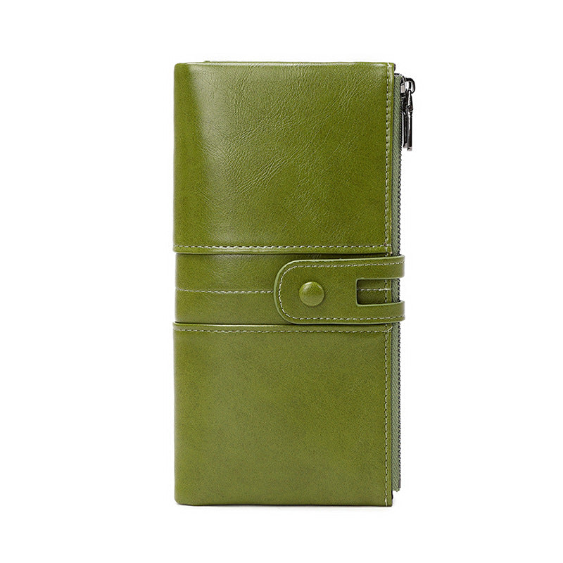 Oil Wax Leather Double Zipper Long European And American New Retro Anti-theft Swiping Women's Wallet