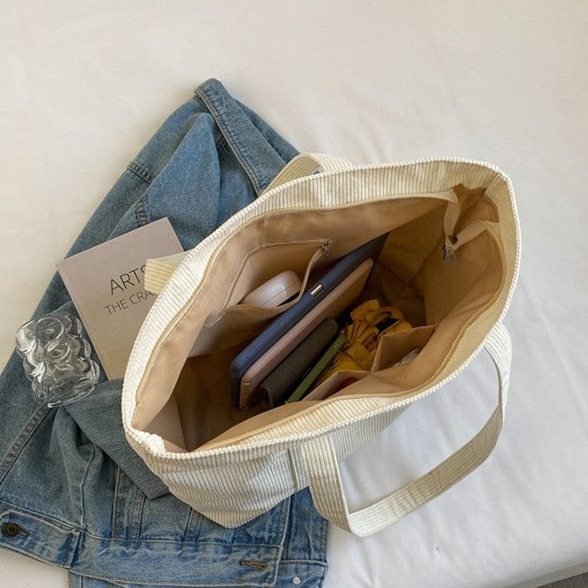 Simple Striped Velvet Large Capacity Shoulder Bag Female