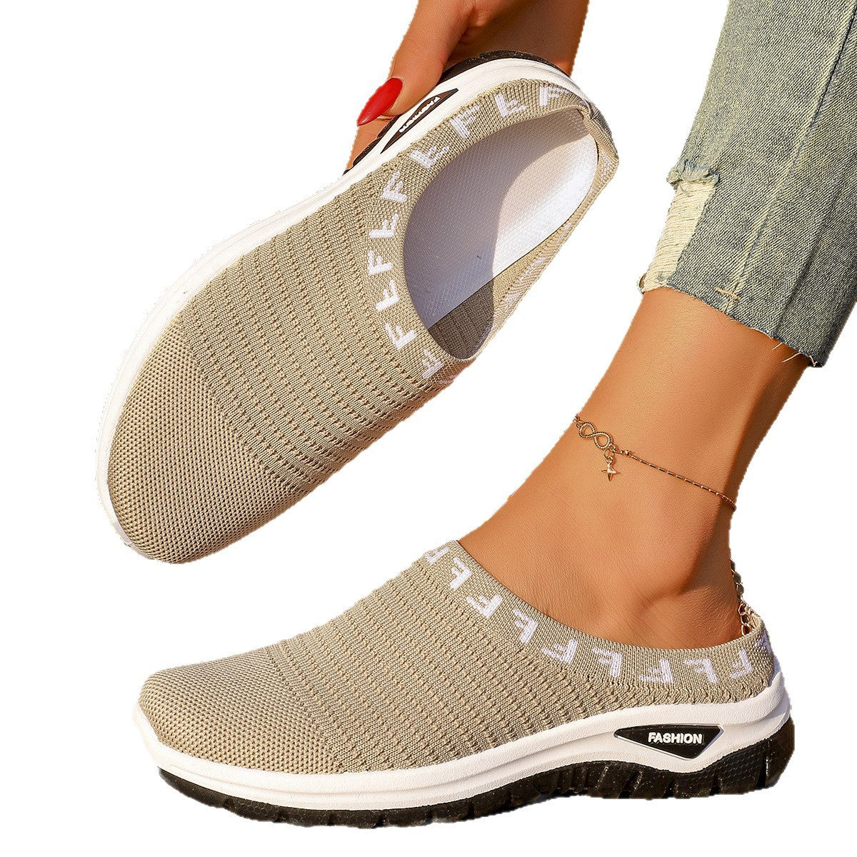 Baotou Semi-slip-on Casual Fashionable Versatile Chic Breathable Mesh Slip-on Pumps