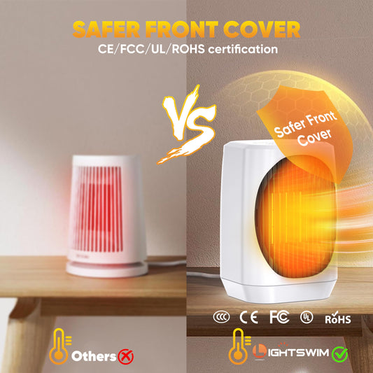 Lightswim 70° oscillerande bärbar elektrisk boostervärmare 1 200 W PTC keramik med 3 lägen, minivärmare/kylare för kontor, sovrum, inomhus (vit)