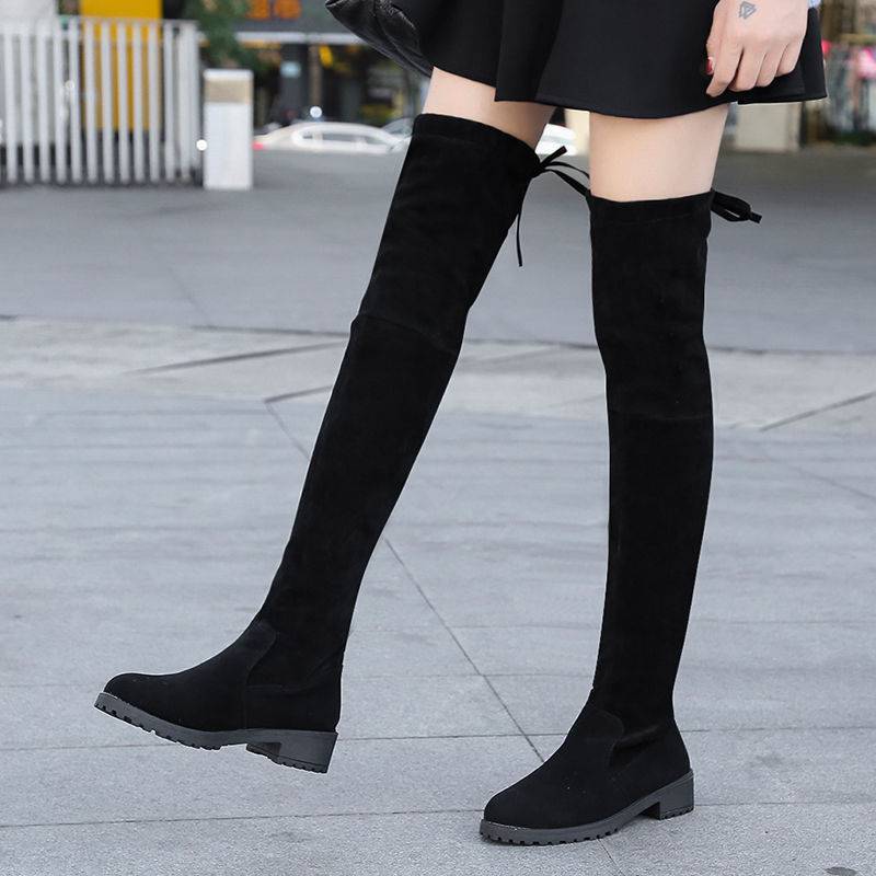 Leg Stretch Women's Boots Flat-bottomed High-top Large Size