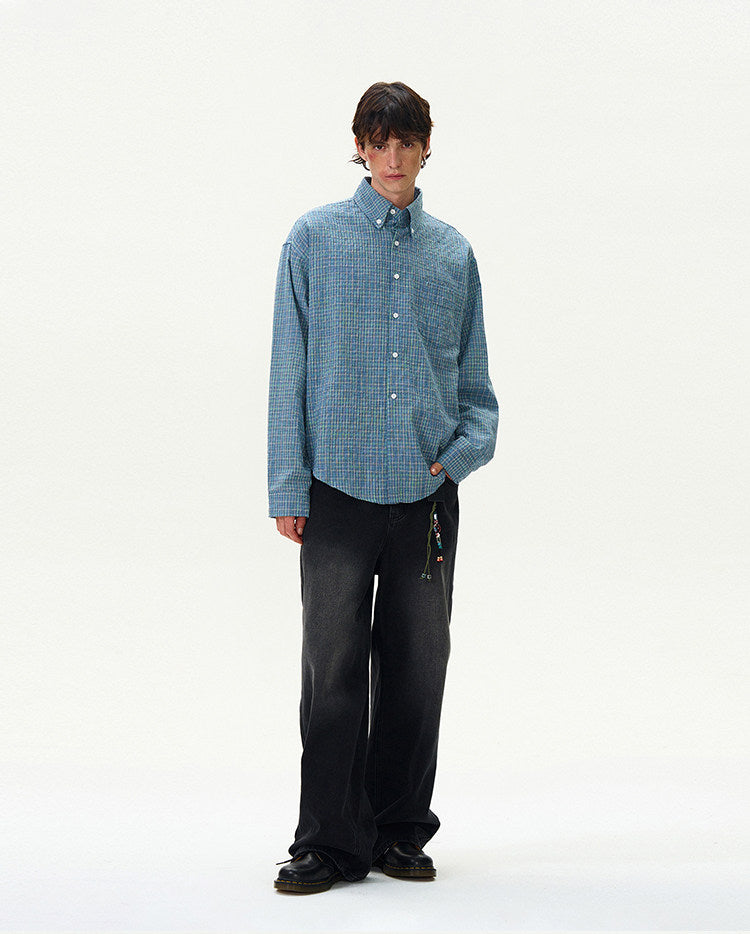American Style Vintage Plaid Pleated Shirt Top