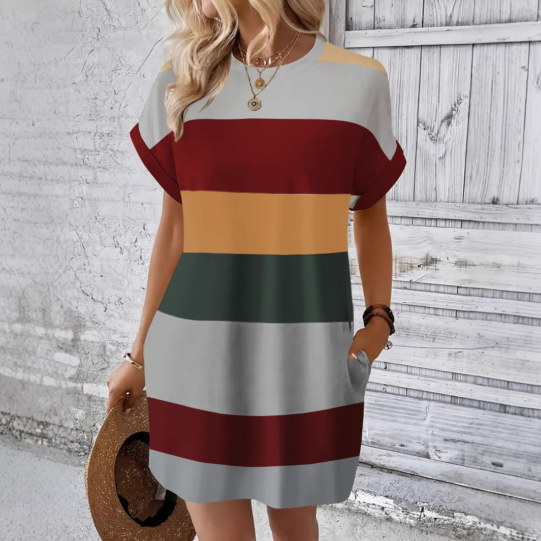 Casual Milk Silk Pullover Crew-Neck Dress