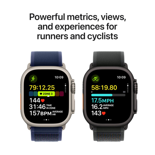 Apple Watch Ultra 2 GPS + Cellular 49 mm Smart sportklocka med robust svart titanboett och Trail Loop i svart - M/L. Träningsmätare, precisions-gps, extra lång batteritid, koldioxidneutral