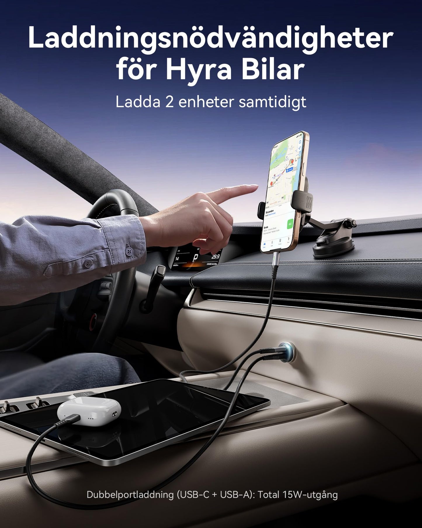 INIU 60W Billaddare [USB C + USB A], PD & QC 3.0 Snabbladdning USB-Adapter, Typ-C Cigarettändare med blå LED-Lampa, Billaddningsadapter för iPhone 16 15 14 13 12 iPad Samsung S24 S23 S22 AirPods Pixel