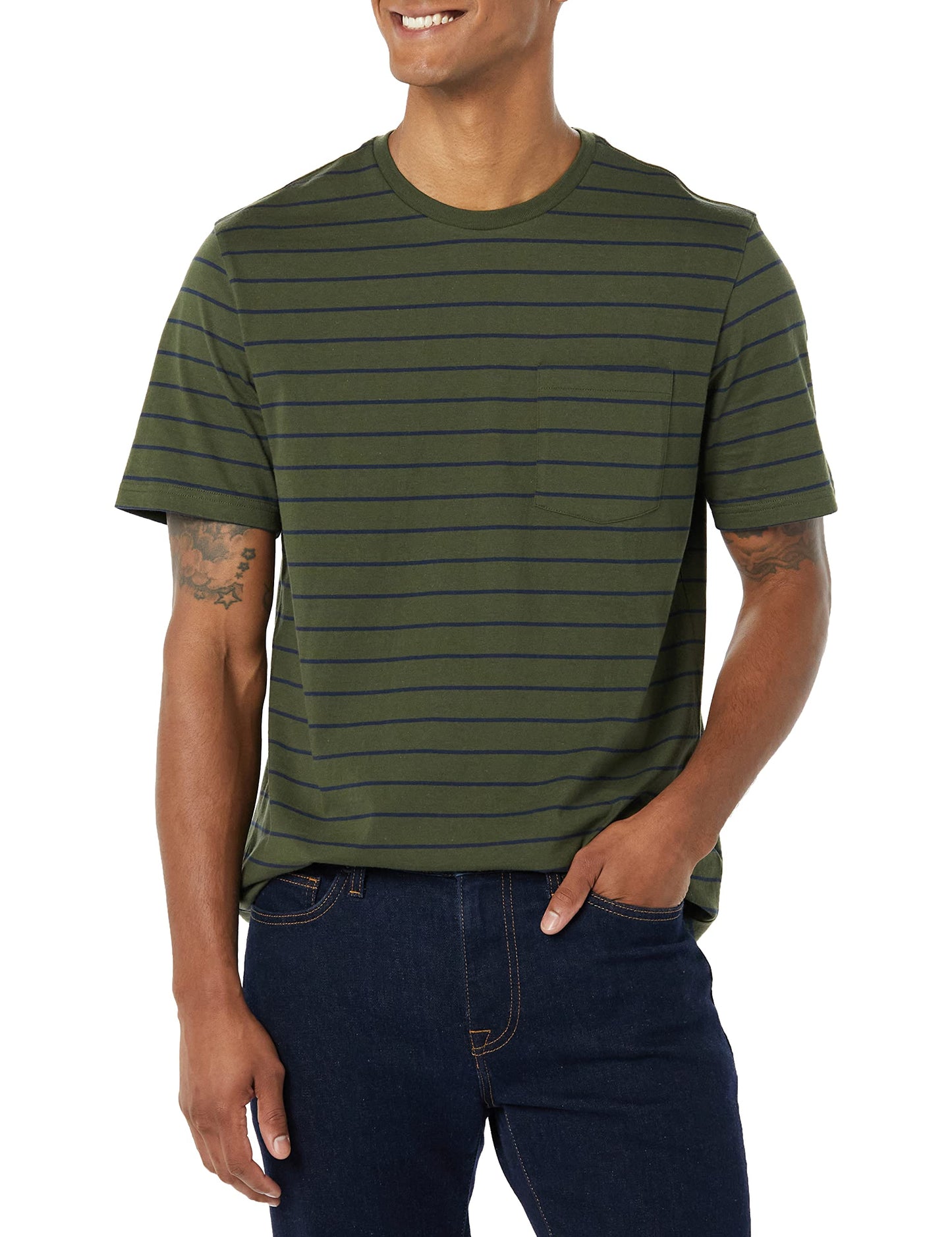 Amazon Essentials herr Regular-fit Short-sleeve Crewneck Pocket T-shirt, Pack of 2 T-tröja (2-pack)