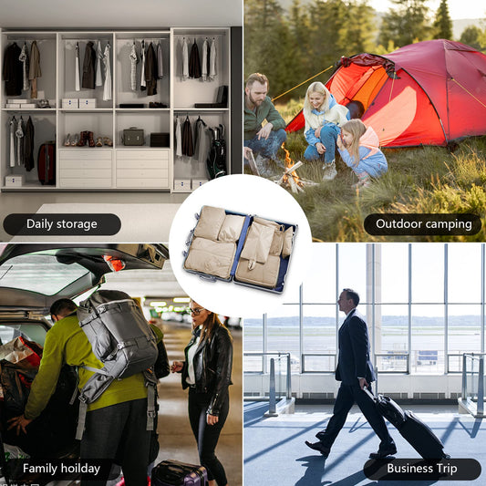 Newaner Resväskorganisatör i 9 delar, multifunktionella packkuber, vattentäta reseklädfack, komprimerbar packkub för semester, med skoväska, kosmetikväska och packpåsar, beige
